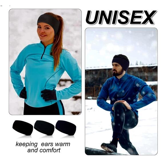 Unisex Fleece Running Headband Earmuffs Blue, Gray, Black Set of 3 - NIP - Picture 5 of 5